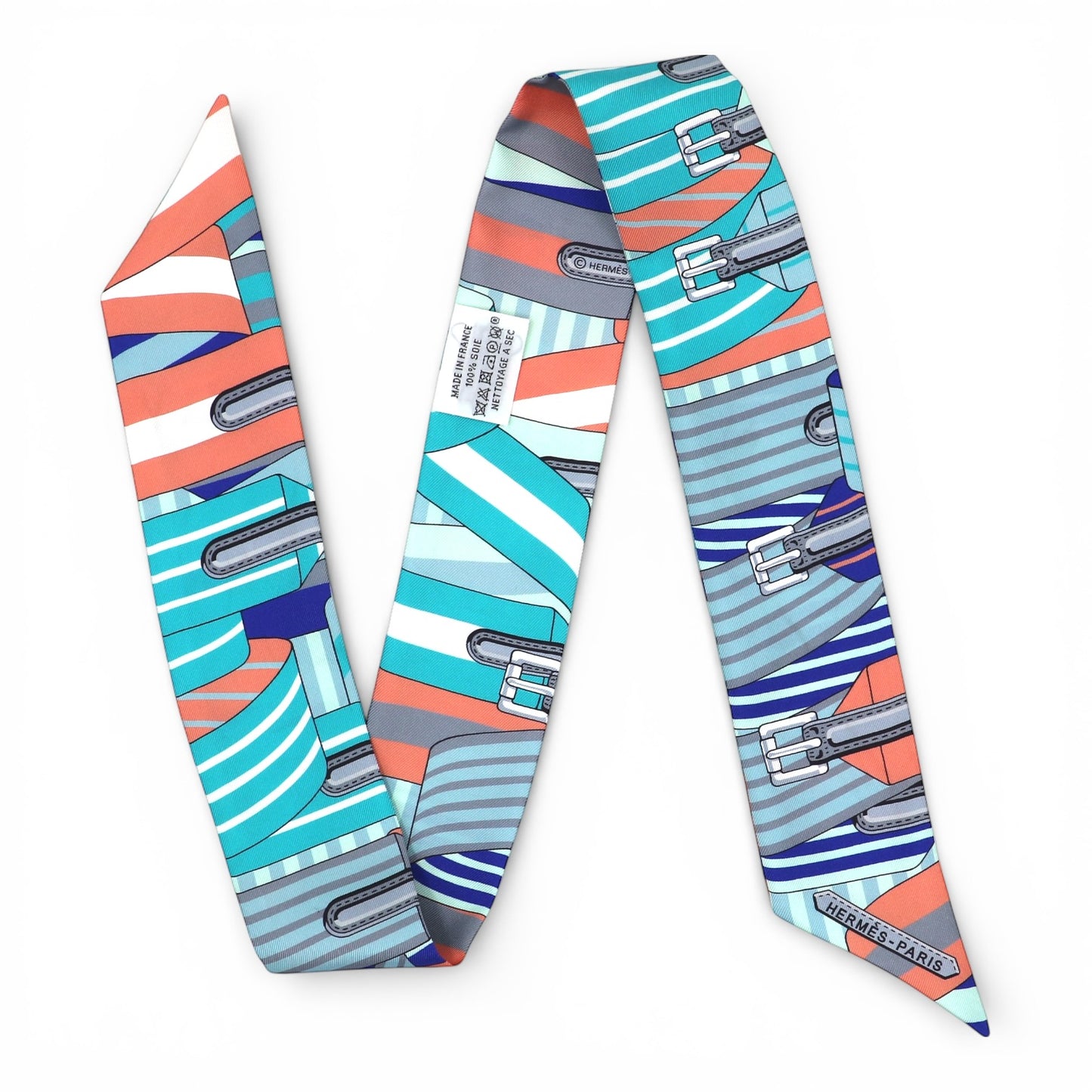 Hermès Twilly "Sangles" blau/lachs