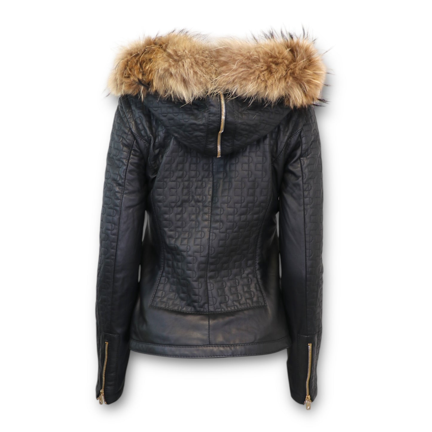 Bally Lederjacke schwarz m. Pelzkragen Gr. 36