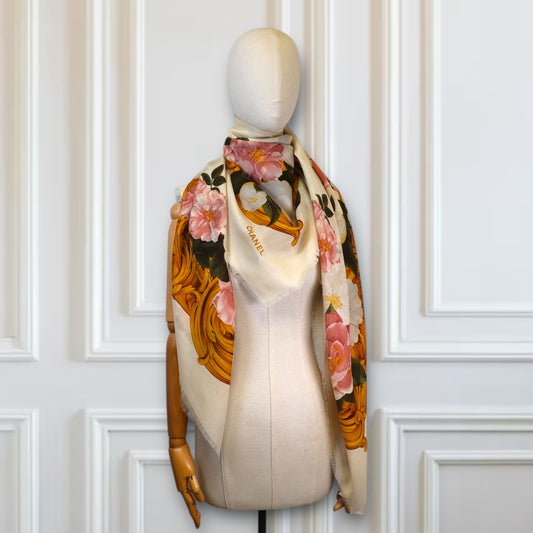 Chanel Schal Wolle/Seide crème gemustert