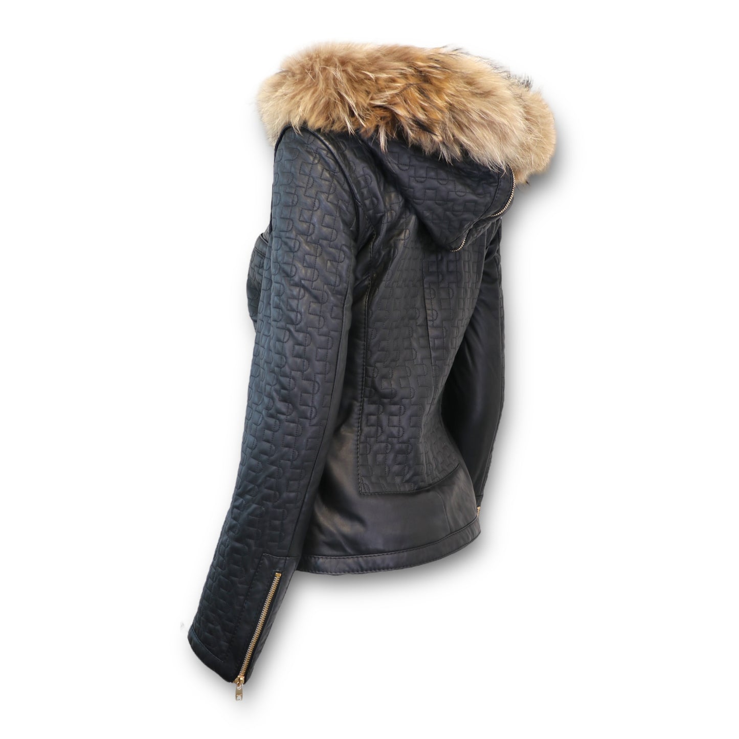 Bally Lederjacke schwarz m. Pelzkragen Gr. 36