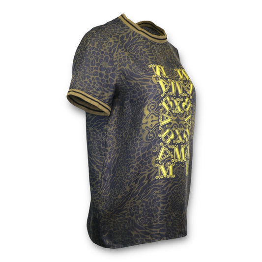 Max Mara Kurzarm Seide khaki gemustert Gr. 38