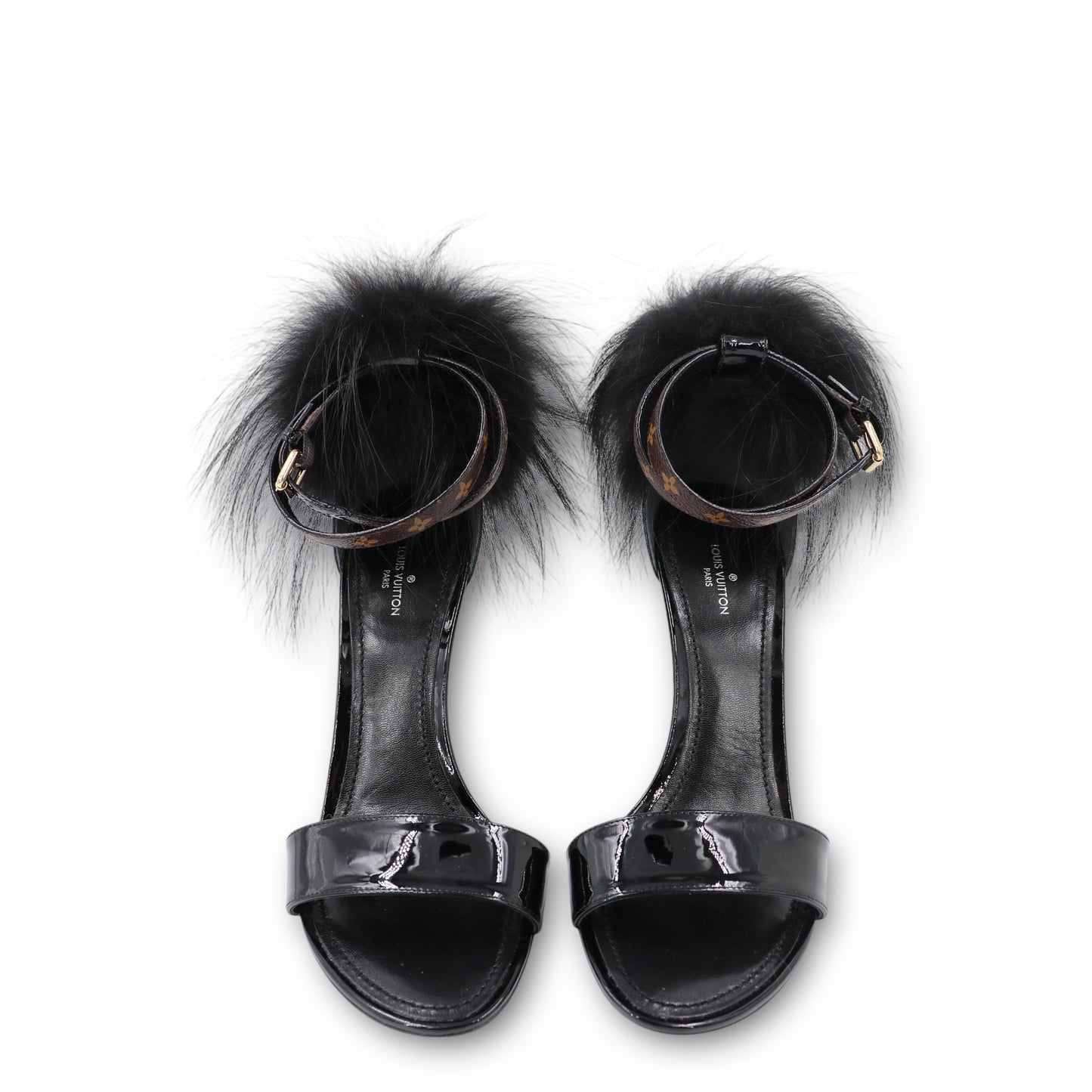 Louis Vuitton Call back Sandalen mit Pelz schwarz Gr. 38