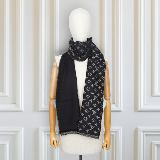 Louis Vuitton Wendeschal Wolle/Seide schwarz kariert