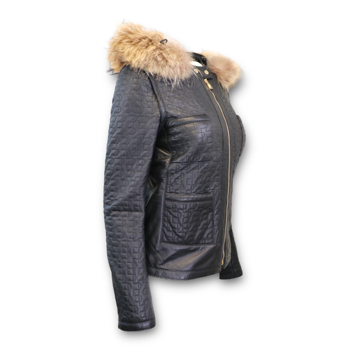 Bally Lederjacke schwarz m. Pelzkragen Gr. 36
