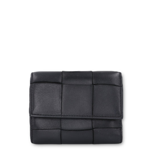 Bottega Veneta Cassette Tri-Fold Schwarz