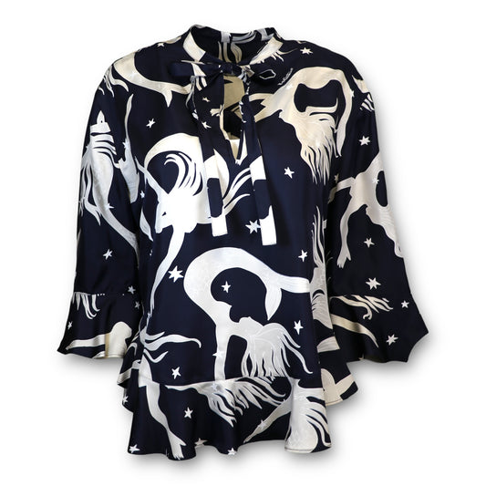 Valentino Seidenbluse marine gemustert IT 44 DE 40