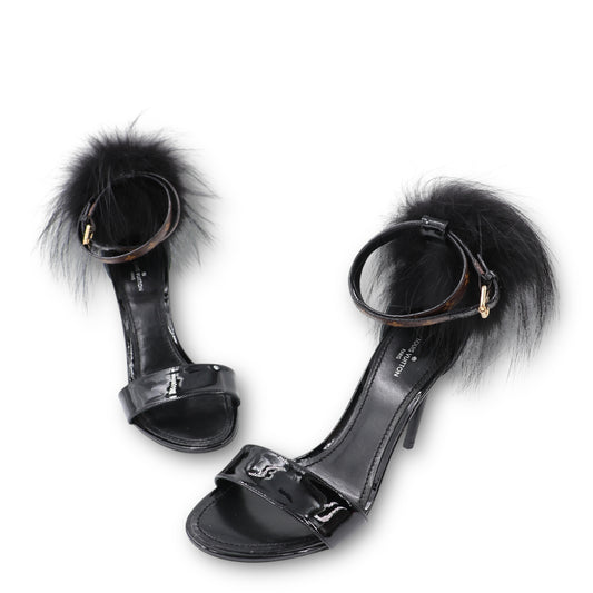 Louis Vuitton Call back Sandalen mit Pelz schwarz Gr. 38