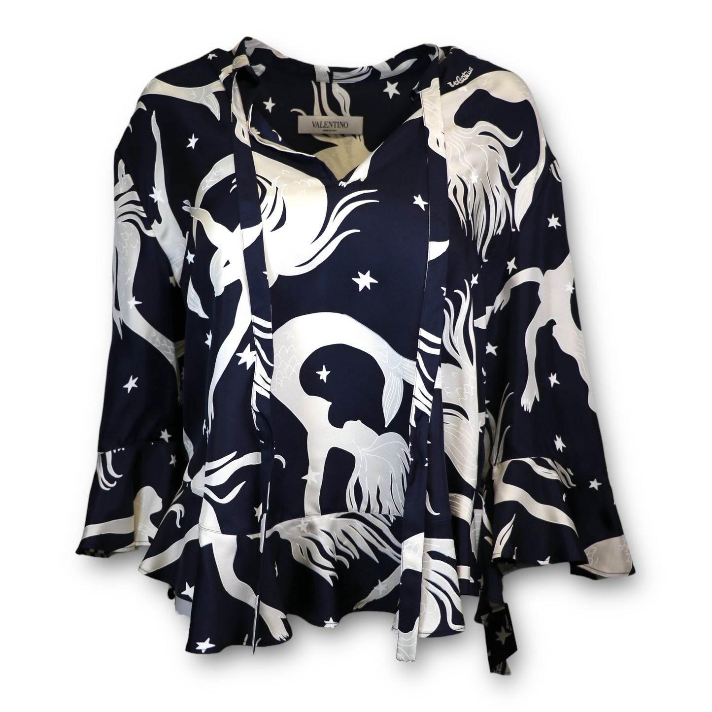 Valentino Seidenbluse marine gemustert IT 44 DE 40