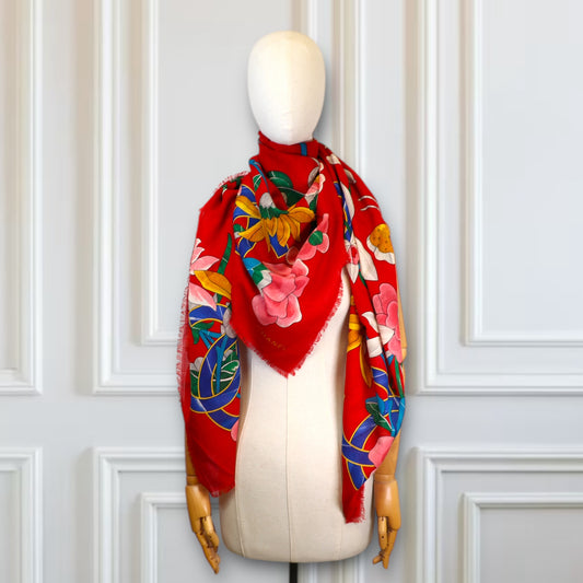 Chanel Schal Wolle/Seide rot gemustert