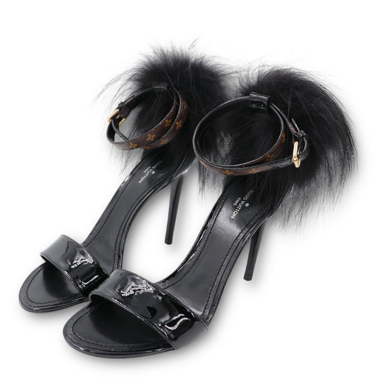 Louis Vuitton Call back Sandalen mit Pelz schwarz Gr. 38