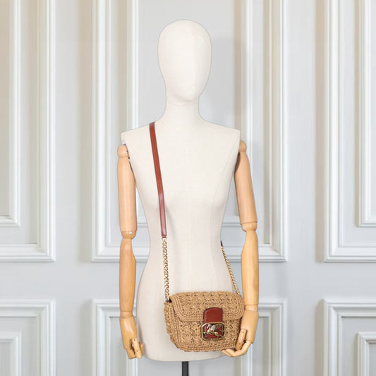 Etro Pegaso small raffia Umhängetasche
