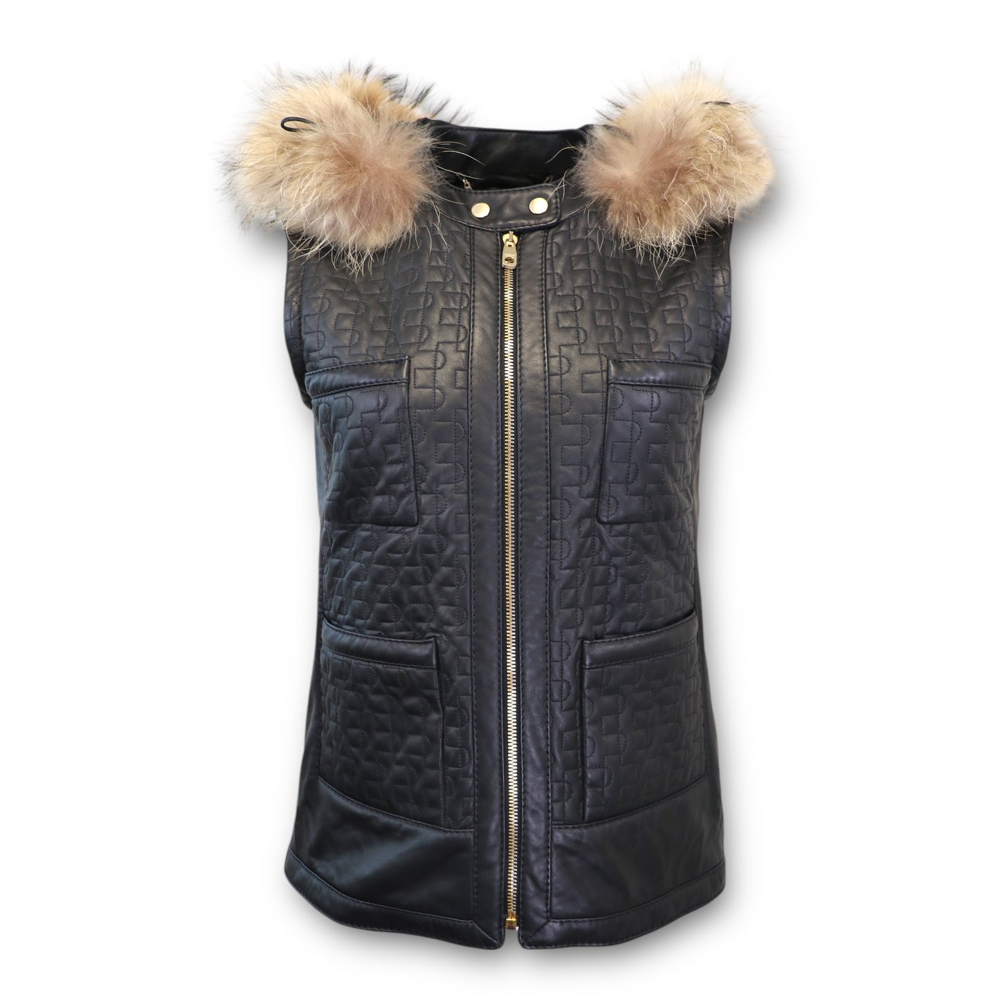 Bally Lederjacke schwarz m. Pelzkragen Gr. 36