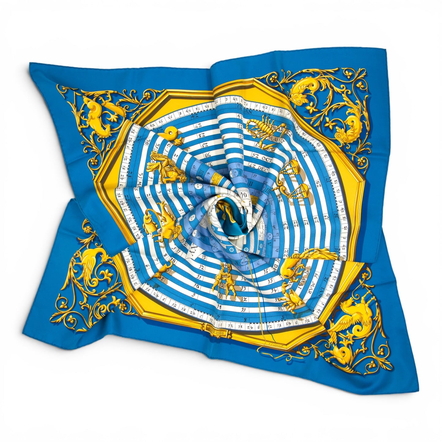 Hermès Carré "Dies et Hore" blau