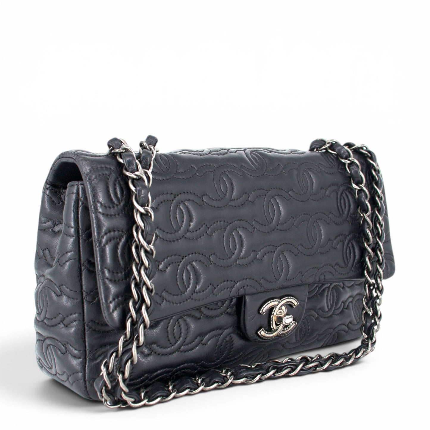 Chanel CC stitch single flap schwarz