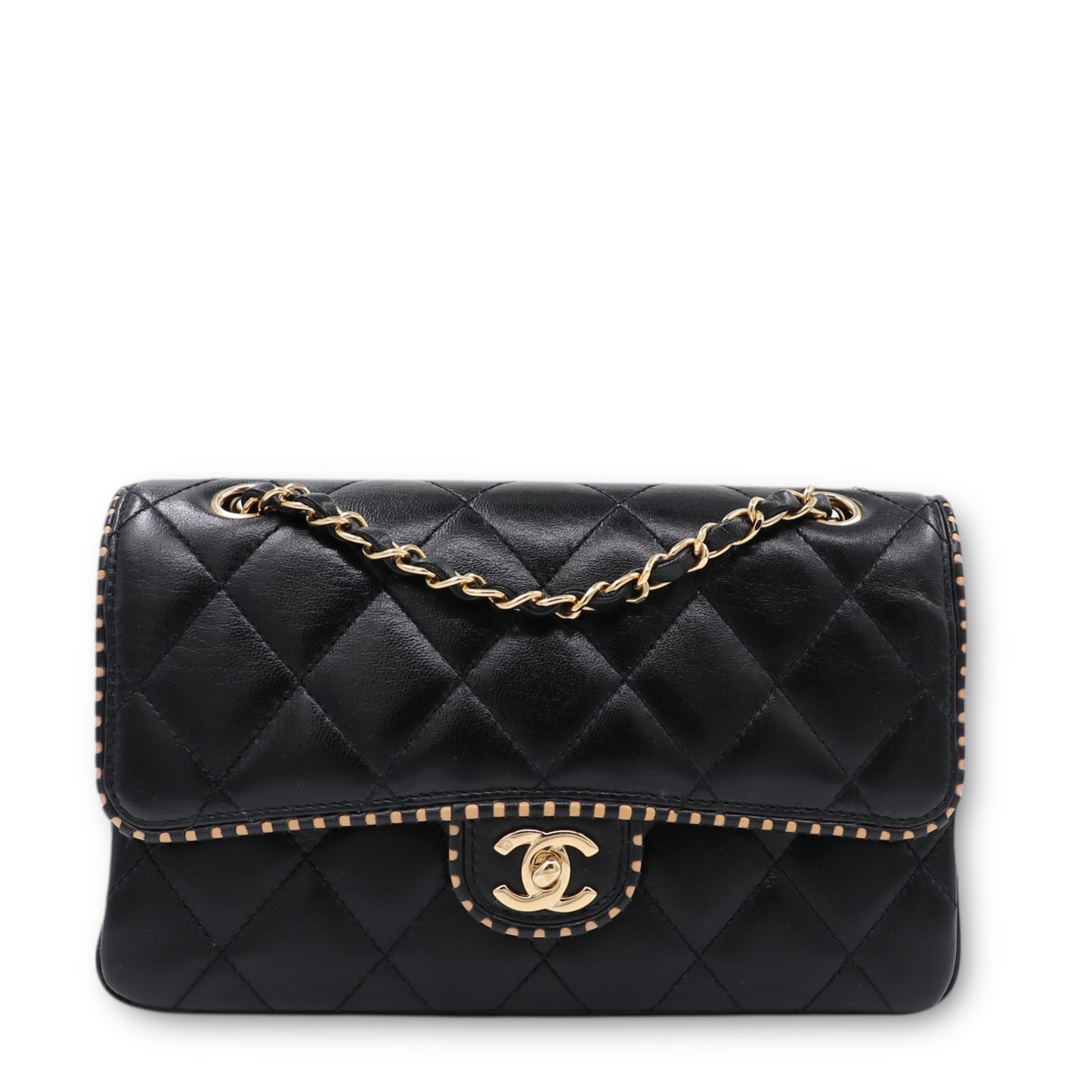 Chanel Timeless medium schwarz contrast piping