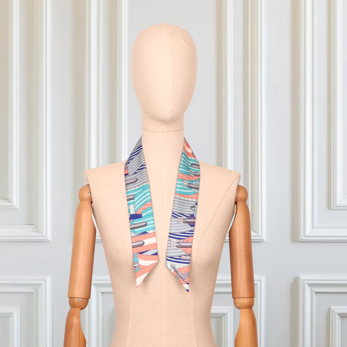 Hermès Twilly "Sangles" blau/lachs