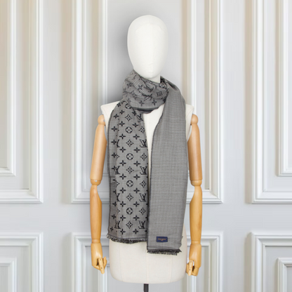 Louis Vuitton Wendeschal Wolle/Seide schwarz kariert
