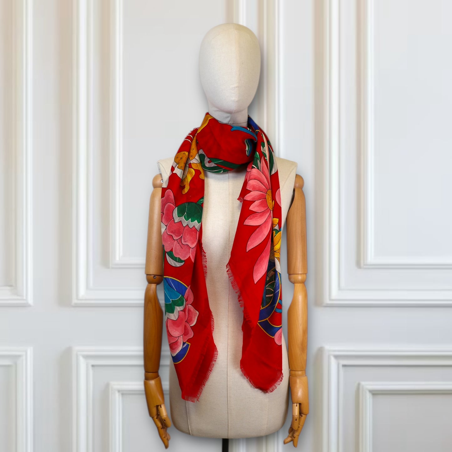 Chanel Schal Wolle/Seide rot gemustert