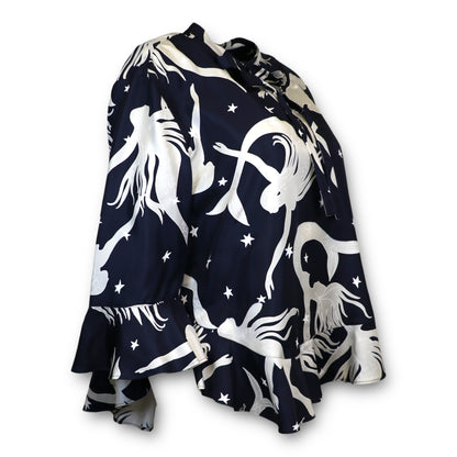 Valentino Seidenbluse marine gemustert IT 44 DE 40