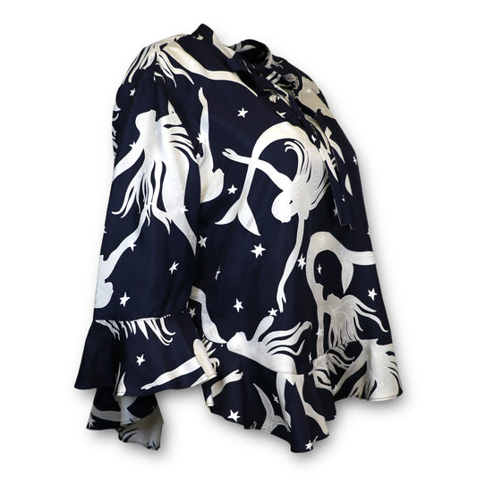 Valentino Seidenbluse marine gemustert IT 44 DE 40