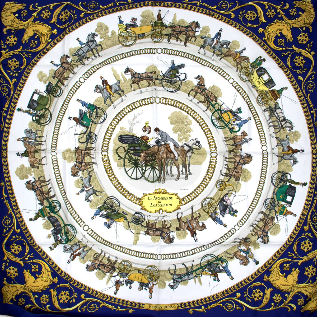 Hermès Carré " La Promenade de Longchamps" marine