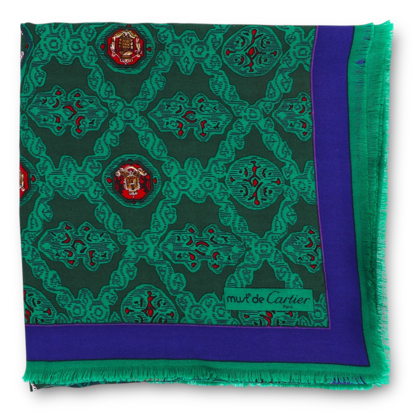 Cartier Schal Wolle/Seide grün gemustert