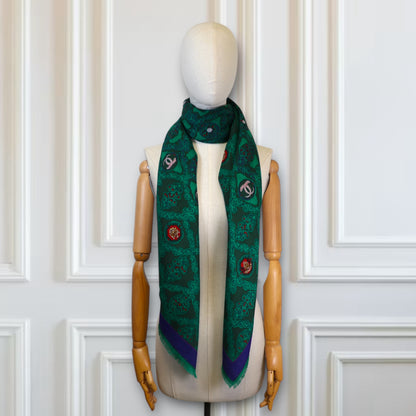 Cartier Schal Wolle/Seide grün gemustert