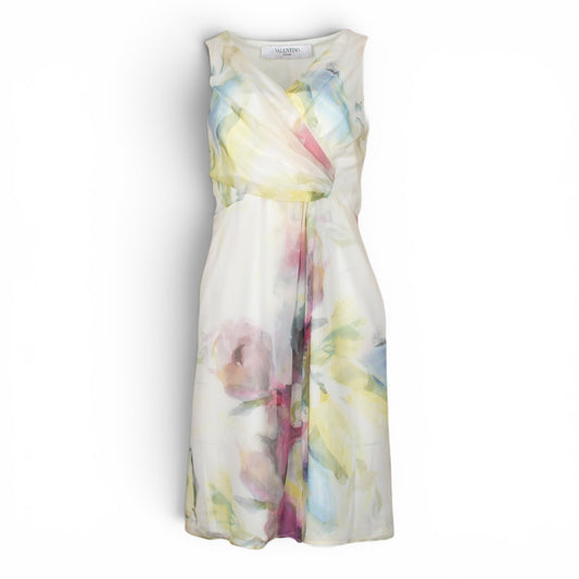 Valentino Kleid Seide crème geblümt IT 42 DE 36