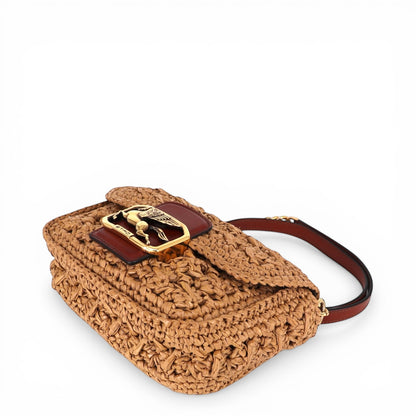 Etro Pegaso small raffia Umhängetasche