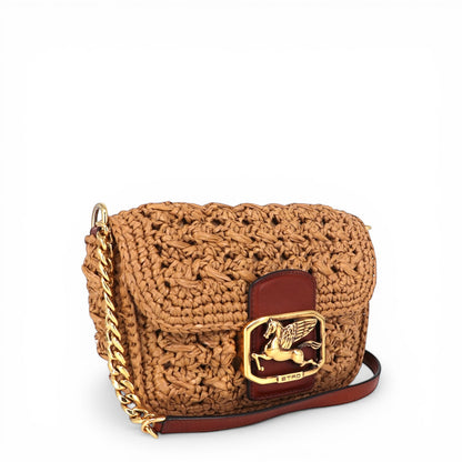Etro Pegaso small raffia Umhängetasche