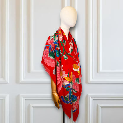 Chanel Schal Wolle/Seide rot gemustert