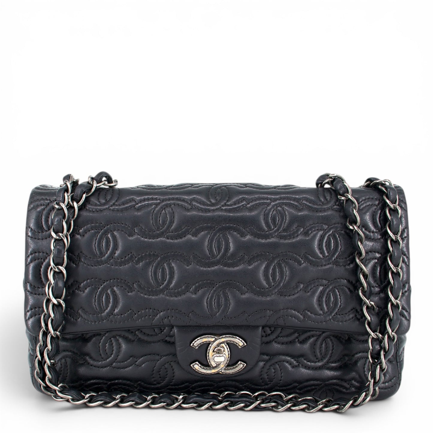 Chanel CC stitch single flap schwarz