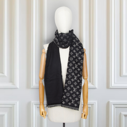 Louis Vuitton Wendeschal Wolle/Seide schwarz kariert