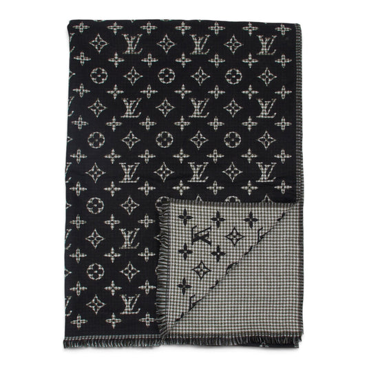 Louis Vuitton Wendeschal Wolle/Seide schwarz kariert