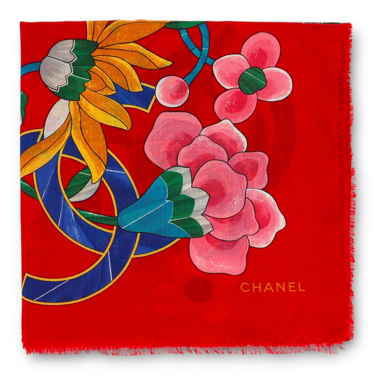 Chanel Schal Wolle/Seide rot gemustert