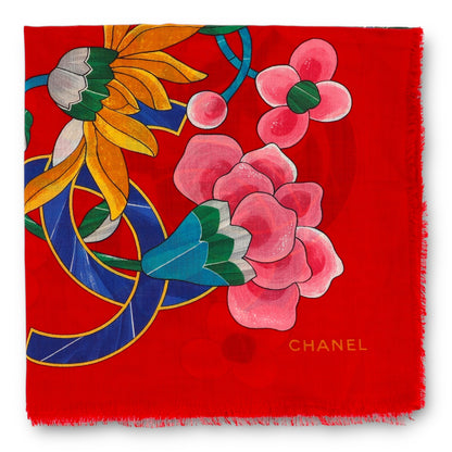 Chanel Schal Wolle/Seide rot gemustert