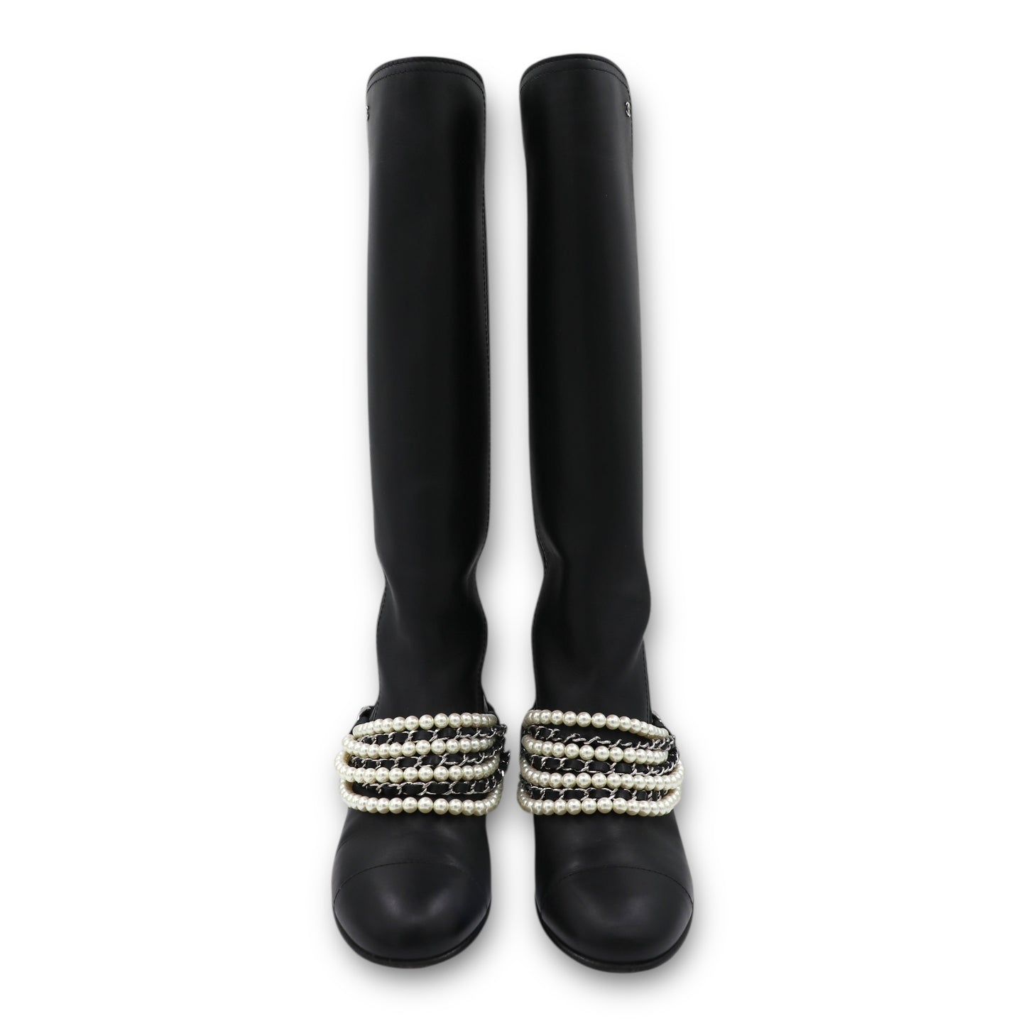 Chanel Stiefel schwarz m. Perlen Gr. 37.5