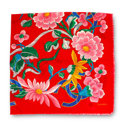 Chanel Schal Wolle/Seide rot gemustert