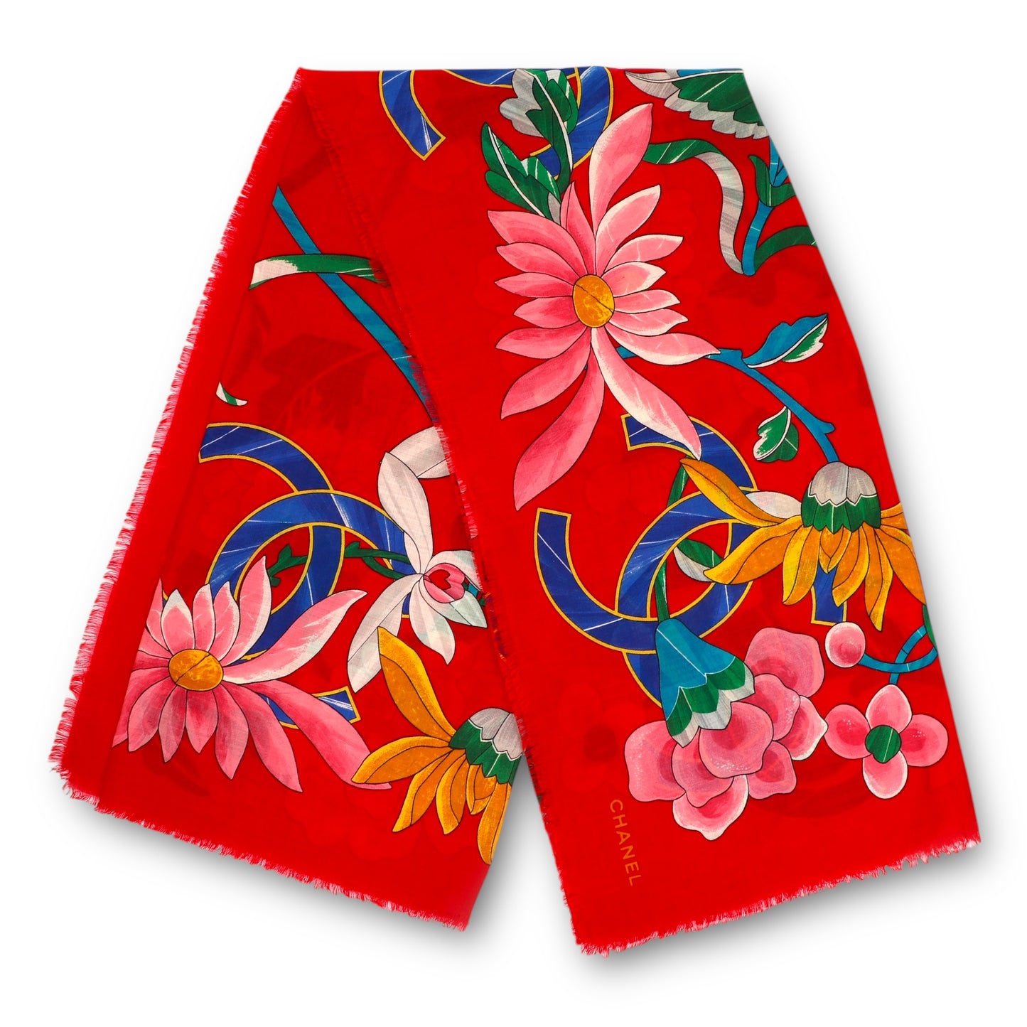 Chanel Schal Wolle/Seide rot gemustert