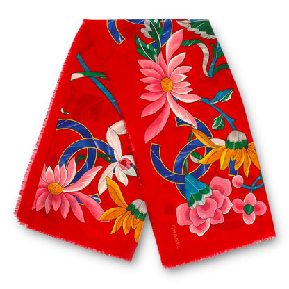 Chanel Schal Wolle/Seide rot gemustert