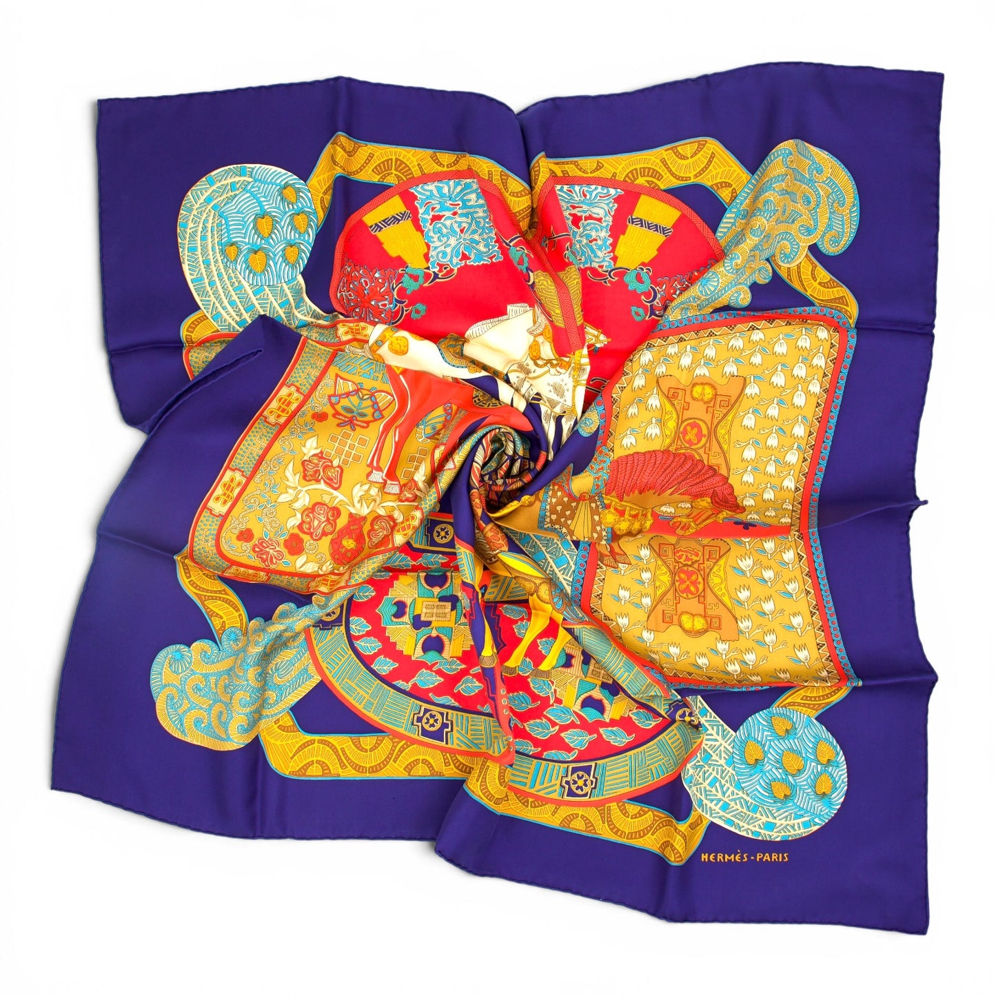 Hermès Carré "Art des Steppes" blau