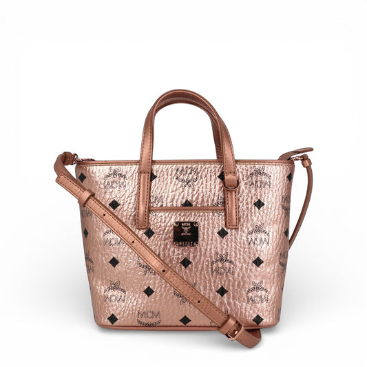 MCM Anya Mini Shopper Visetos Rosé