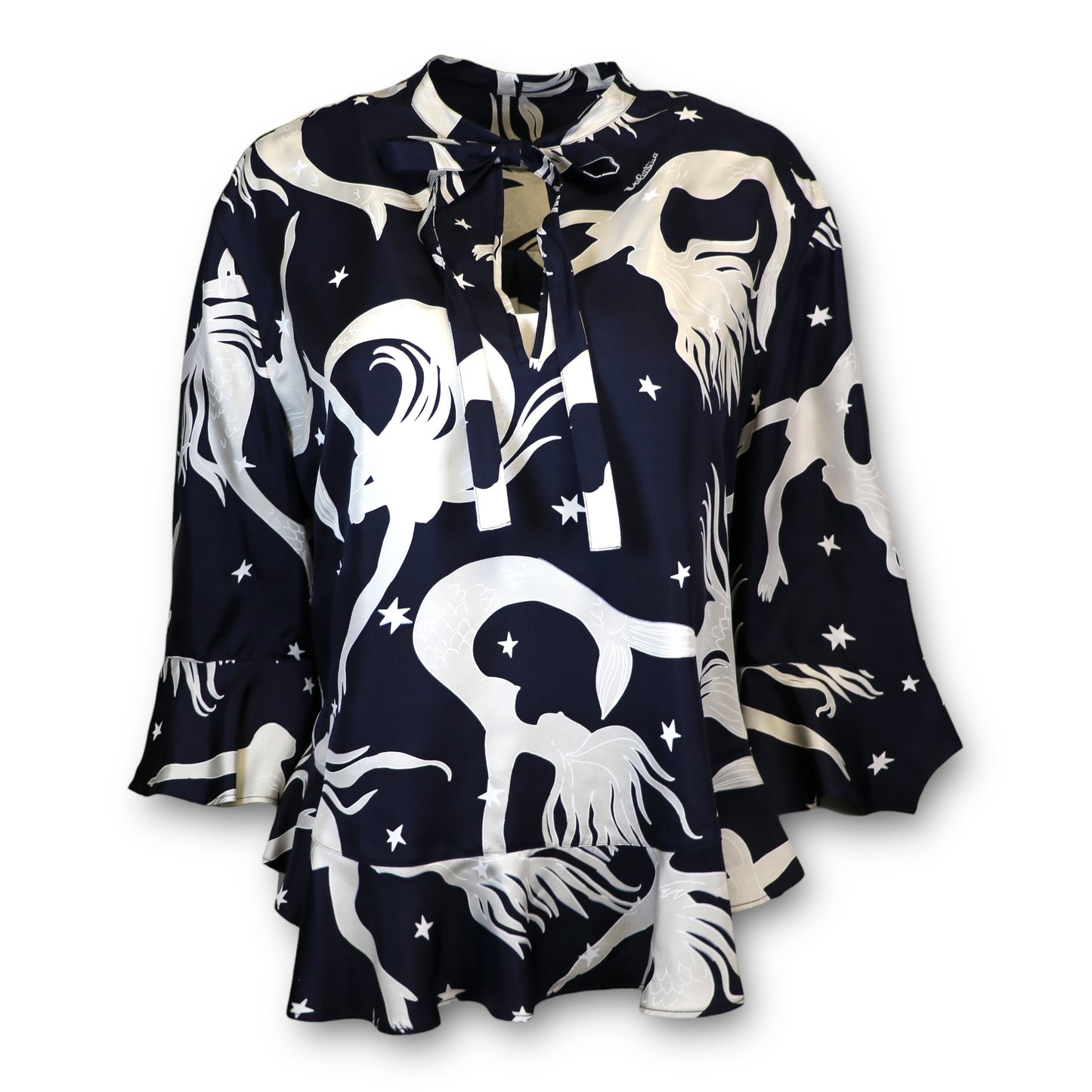 Valentino Seidenbluse marine gemustert IT 44 DE 40