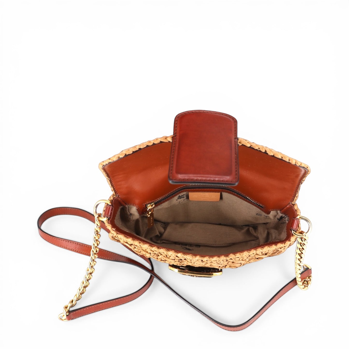 Etro Pegaso small raffia Umhängetasche