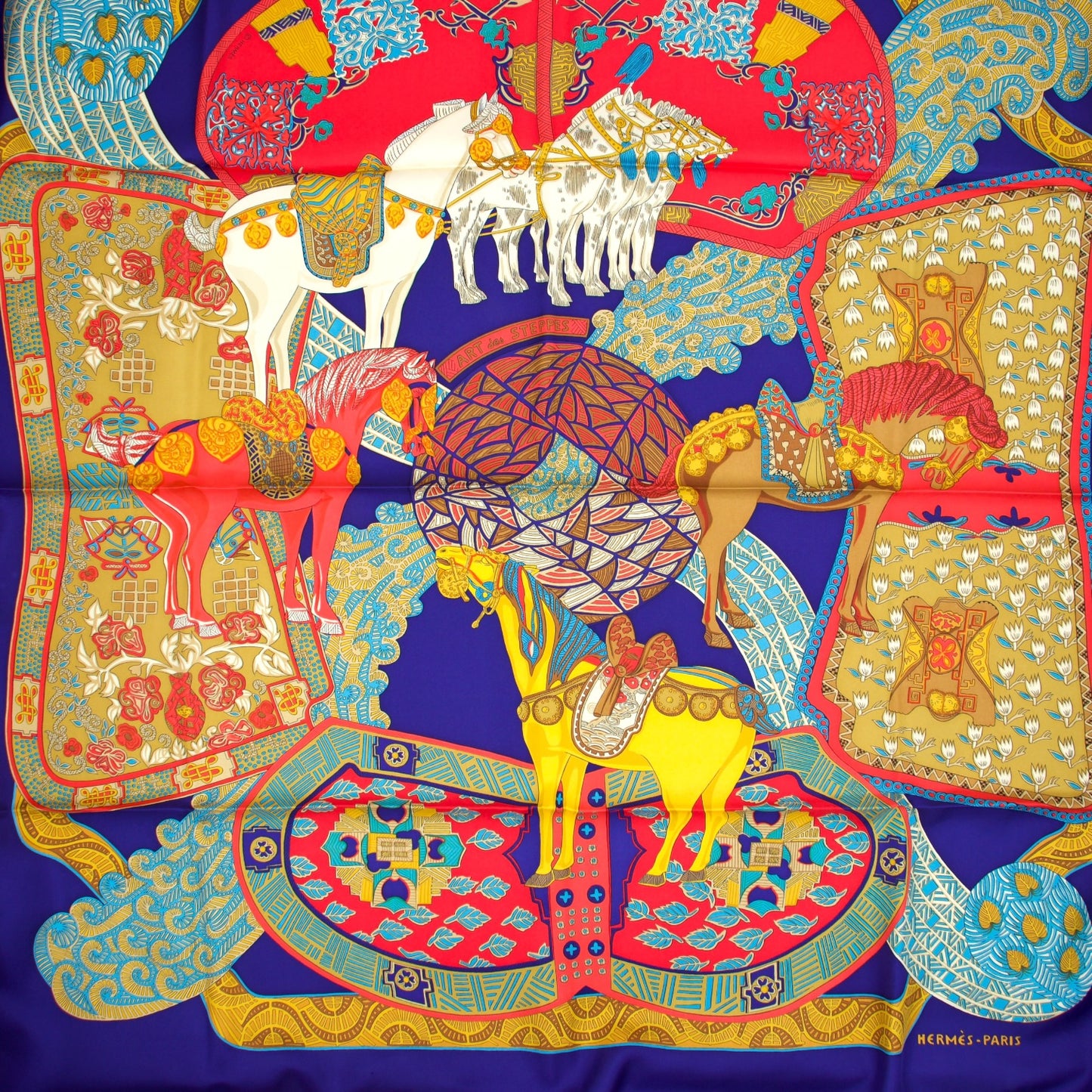 Hermès Carré "Art des Steppes" blau