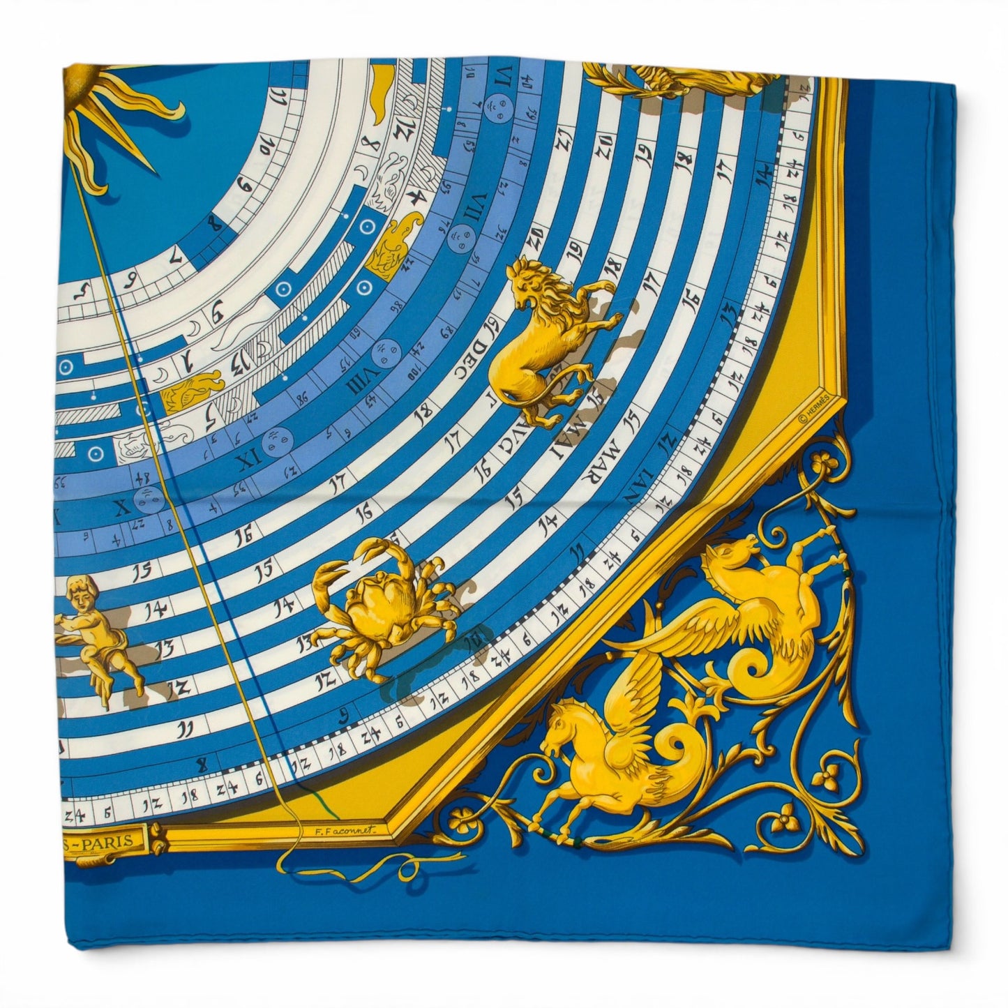 Hermès Carré "Dies et Hore" blau