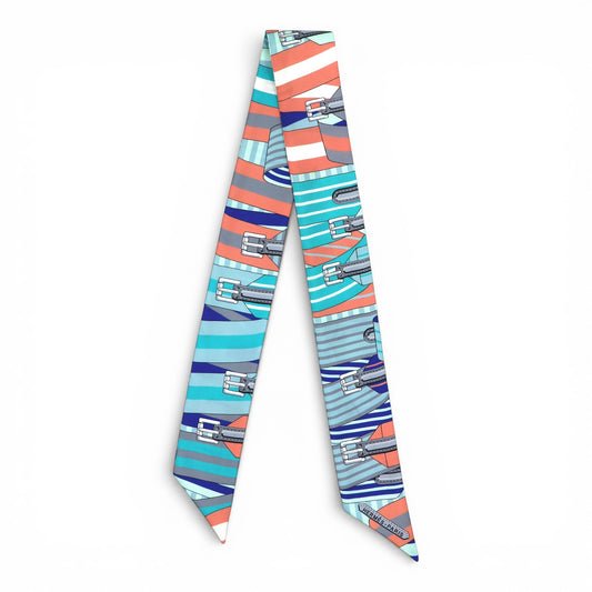 Hermès Twilly "Sangles" blau/lachs