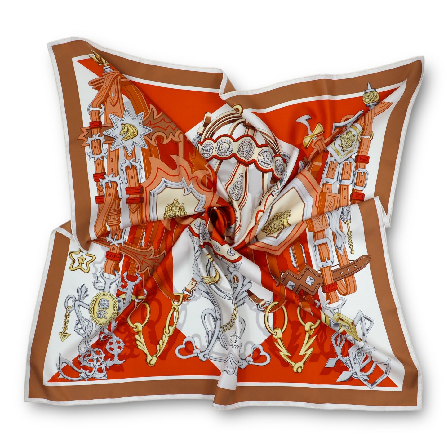 Hermès Carré "Brides & Destin" beige/orange