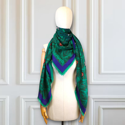 Cartier Schal Wolle/Seide grün gemustert