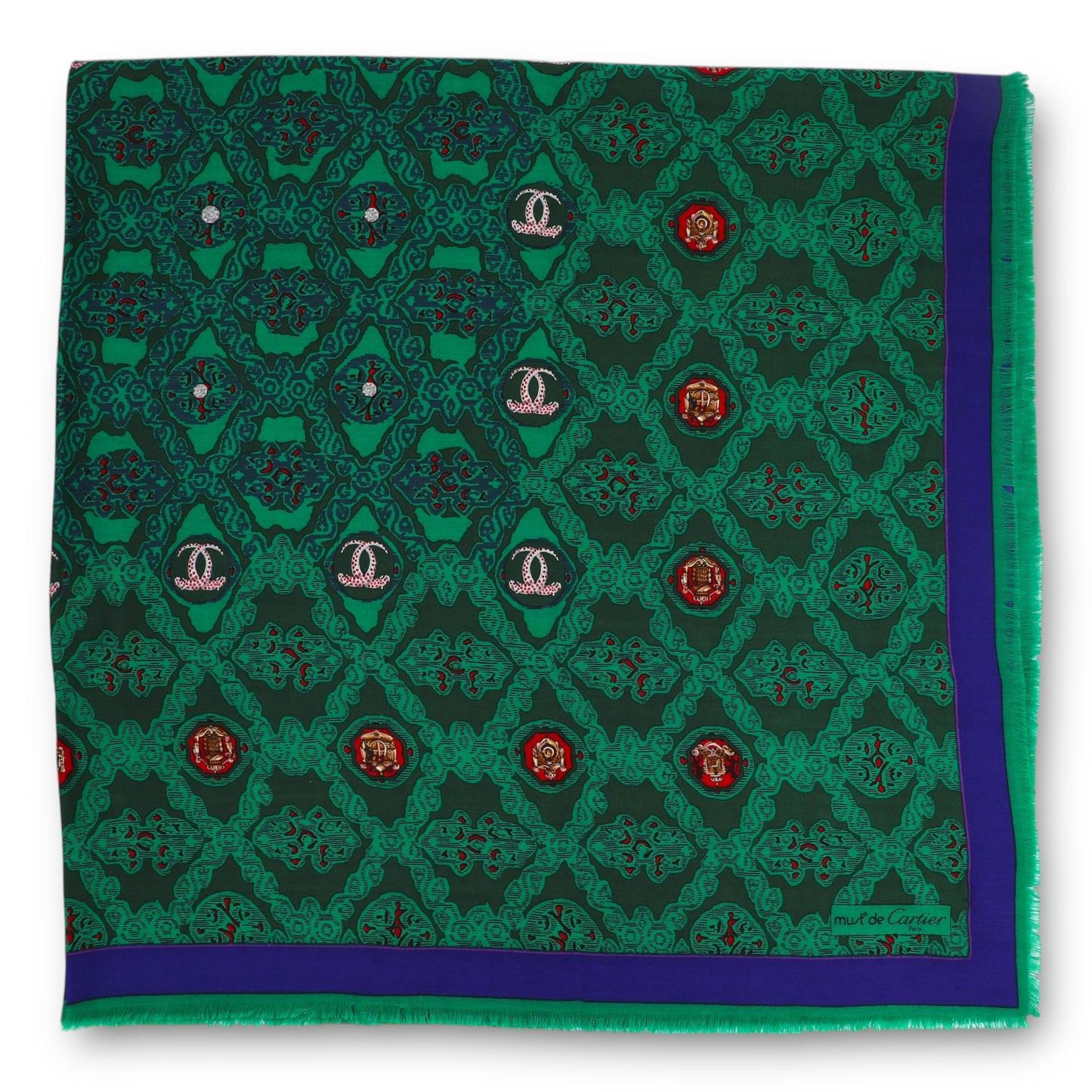 Cartier Schal Wolle/Seide grün gemustert